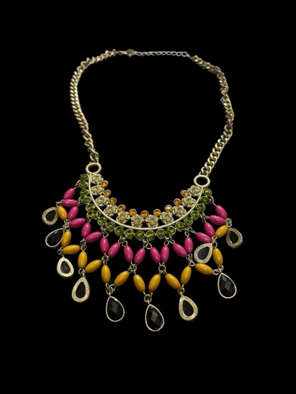 Multi-Color Beaded Statement Necklace - Pink & Yellow